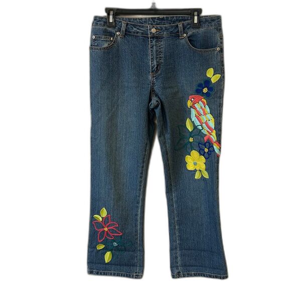 Lilly Pulitzer Capri Jeans Women’s Size 8 Denim Embroidered Parrots and Flower - Picture 1 of 12